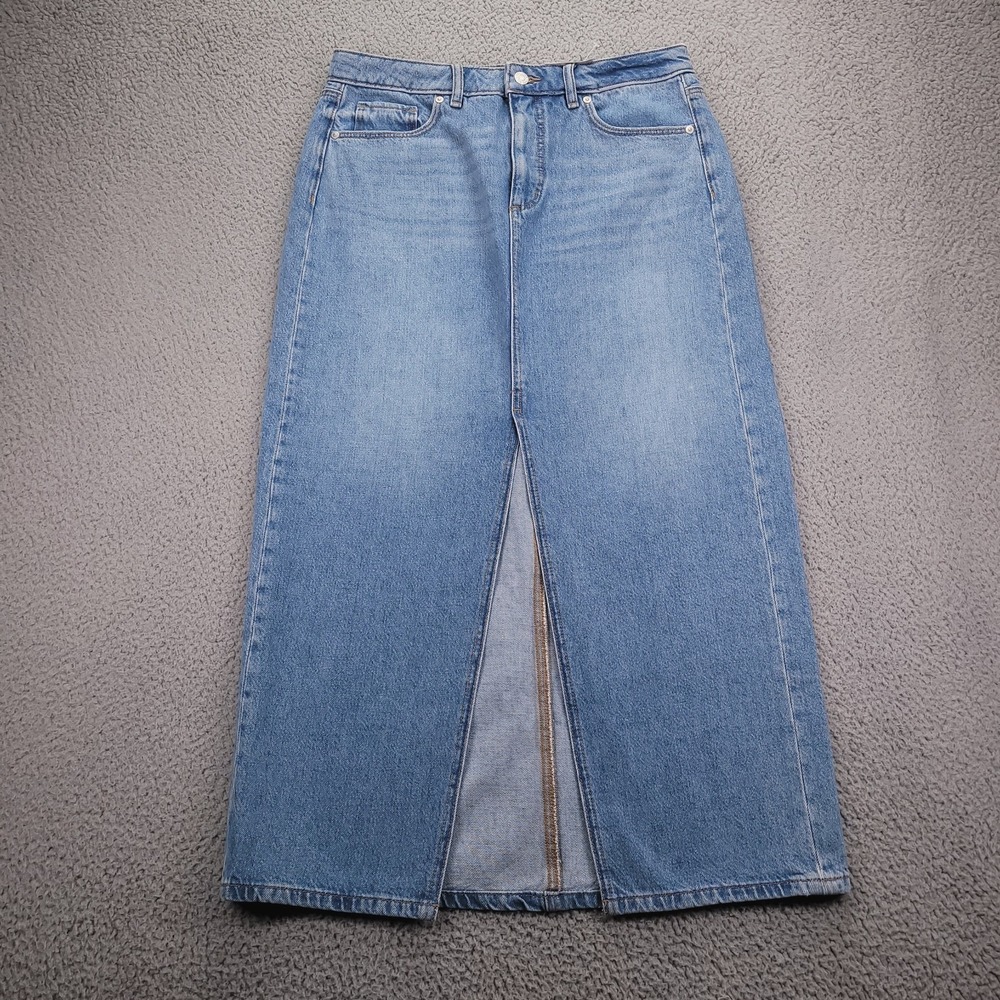 LOFT Skirt Size 8 Front Slit Maxi 100% Cotton Medium Wash‎ Denim 31x35 NEW
